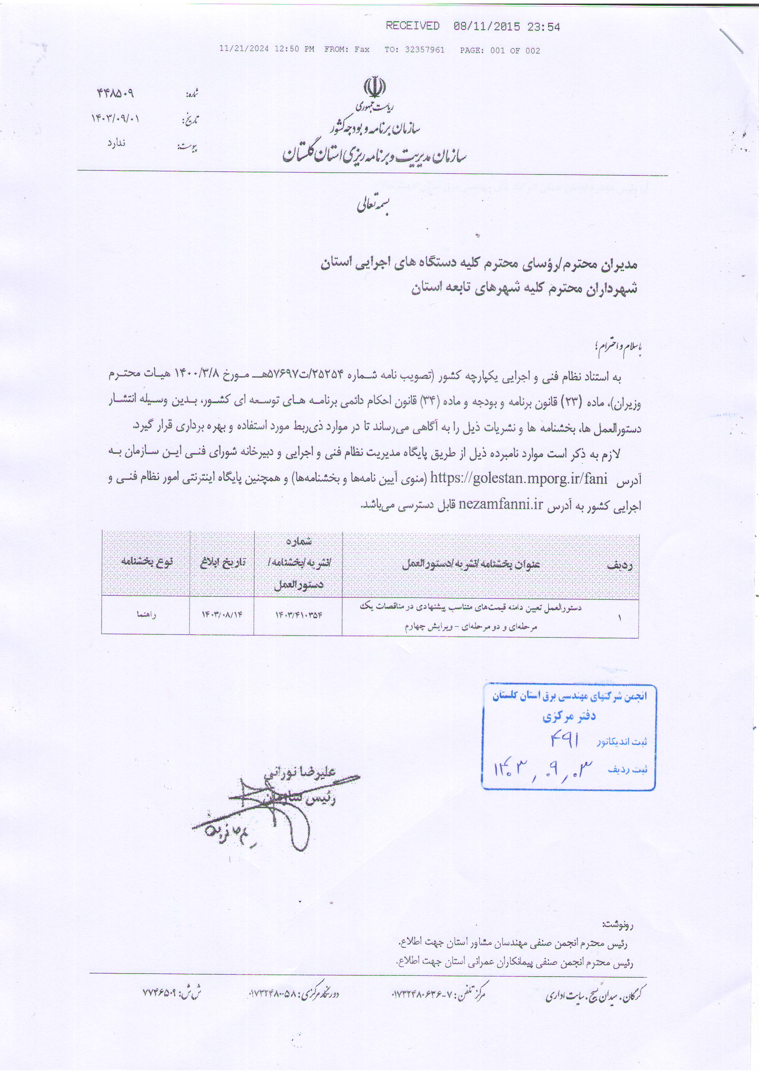 ابلاغ دستورالعمل های جدید سازمان مدیریت